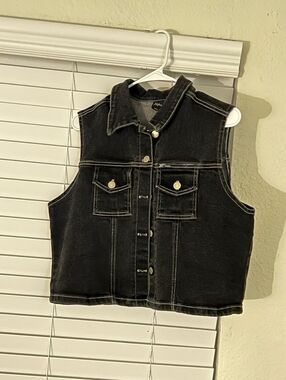 Black Denim Vest with White Stitching